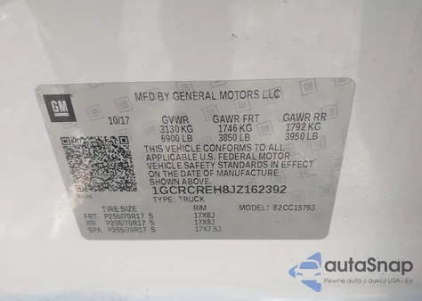 2018 Chevrolet Silverado 1500 1Lt z USA, uszkodzony, nr VIN 1GCRCREH8JZ162392